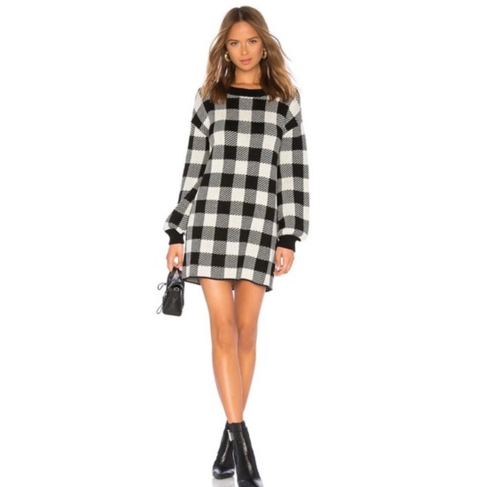 LPA for Revolve black and white check mini sweater dress size XXS